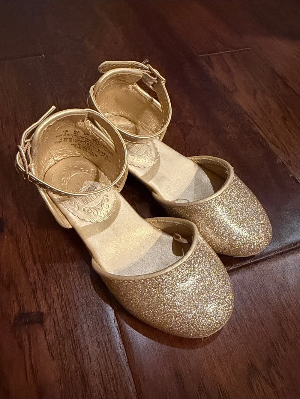Disney Girls' Glitter Ankle-Strap Dress Shoes in Gold
